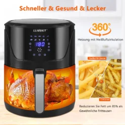 LLIVEKIT WAF0017DE Heißluftfritteuse Luftfritteuse Airfryer Heißluftfritöse Korb 10 Programmen Ohne Öl 5L 1400W 80-200℃ Schwarz -Bosch Verkäufe aecba106d7d3e85b8fd5ee9e196888bd