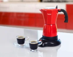 Bestron Elektrischer Espresso-Kocher Mit 360° Basis, Viva Italia, Für 6 Espressotassen: 180 Ml, 480 Watt, Aluminium, Farbe: Rot -Bosch Verkäufe b1cd52c0ca336025c1301d8fe2b0b488