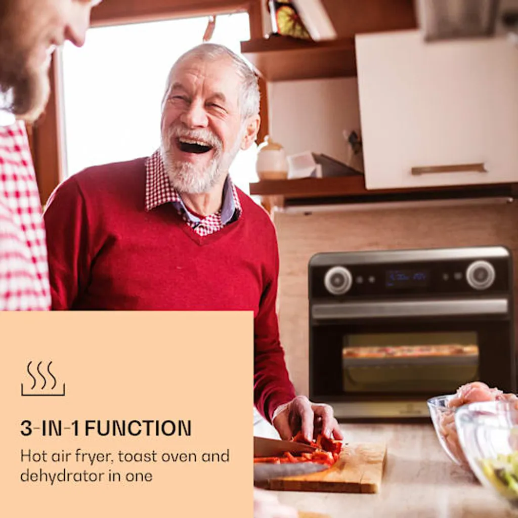 Klarstein AeroVital Jumbo 3in1 Heißluftfritteuse - 18L Heissluftfriteuse / Toaster / Dörrautomat , Airfryer Mit Touchscreen, 10 Programme, 30 Bis 230 °C, Edelstahl,inkl. 6-teiliges Zubehör 3 Klarstein AeroVital Jumbo 3in1 Heißluftfritteuse - 18L Heissluftfriteuse / Toaster / Dörrautomat , Airfryer Mit Touchscreen, 10 Programme, 30 Bis 230 °C, Edelstahl,inkl. 6-teiliges Zubehör – Bild 2