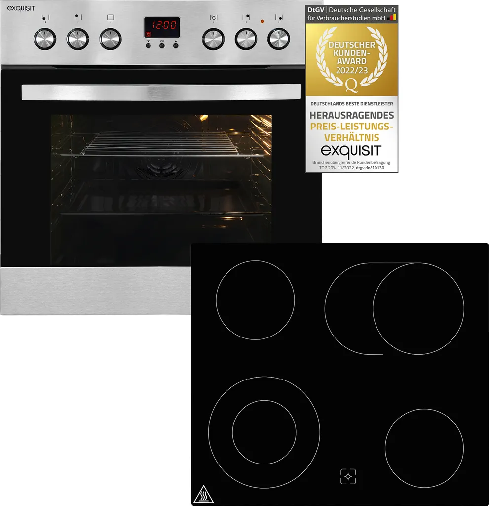 Exquisit EHE 185-1.2-Set Einbau-Herd Glaskeramikkochfeld | Ober-/Unterhitze | Inox 3 Exquisit EHE 185-1.2-Set Einbau-Herd Glaskeramikkochfeld | Ober-/Unterhitze | Inox