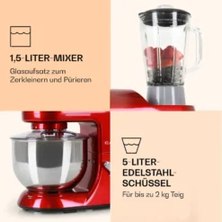Klarstein Lucia Rossa Küchenmaschine Mixer (1200 Watt, 5 Liter Rührschüssel, Fleischwolf, Saftpresse ) - Rot -Bosch Verkäufe c5b9a94acb9091e32ffd1ddc510b224f