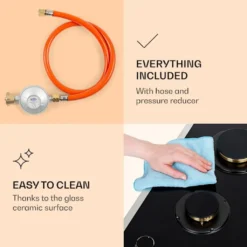 Klarstein Goldflame Domino Prime Gaskochfeld , 2-flammig Messing-Brenner , 4,2 KW, Glaskeramik , Inklusive Schlauch Und Druckminderer -Bosch Verkäufe ce8498232d6917f5040cc08f6fdcf380