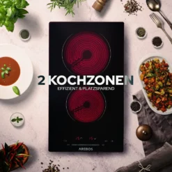 AREBOS Glaskeramikkochfeld, 3000 W, 2 Kochfelder, 30cm, Autark, Mit Sensor Touch -Bosch Verkäufe d23925a43695ec029d67643f8f853085