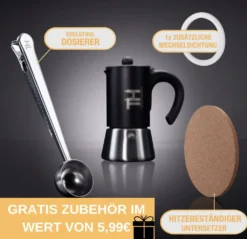 Thiru Espressokocher Induktion L Premium Mokkakanne Aus Edelstahl Inkl. Toolset (Schwarz, 6 Tassen (300ml)) -Bosch Verkäufe d38b52ffa7abc94387ecfe6523d76267