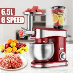 SOKANY 3in1 Küchenmaschine 1200W Edelstahlschüssel Teigmaschin 1.5L Saftpresse 6-stufige Gescheindigkeit Mixer Standmixer Knetmaschine Fleischwolf Wurstmaschine - Rot