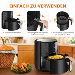 LLIVEKIT WAF0017DE Heißluftfritteuse Luftfritteuse Airfryer Heißluftfritöse Korb 10 Programmen Ohne Öl 5L 1400W 80-200℃ Schwarz -Bosch Verkäufe dac099a7d012b32d316c3d8f985306e6