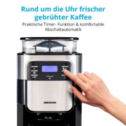 MEDION Kaffeemaschine Mit Mahlwerk Und Thermoskanne (Timer, 1 Liter, 900 Watt, Kaffeebohnenmahlwerk, 8 Mahlstufen, LED Display, Tropf Stopp, Isolierkanne, MD19777) -Bosch Verkäufe db02b0285c7f968d3abfb1a5a853f444