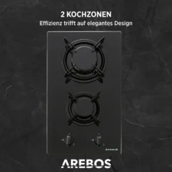 AREBOS Gaskochfeld 2 Flammen, Glaskeramik, Inkl. Topfträger & Zündsicherung, Autark, Geeignet Für Erdgas Oder Propangas, Gasherd -Bosch Verkäufe de397153e154200c19f98b587f403b8e