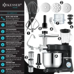 KESSER® 3 In 1 Universal Küchenmaschine K-KM 3000 Mit Fleischwolf Knetmaschine Multifuntionale Rührmaschine 5,5L Schüssel Mit 3 Rührwerkzeuge 1,5L Entsafter Wurst Set Pasta & Plätzchenformen, Farbe:Schwarz -Bosch Verkäufe e53969ec6ae73f66d6b1131dcfc697ad