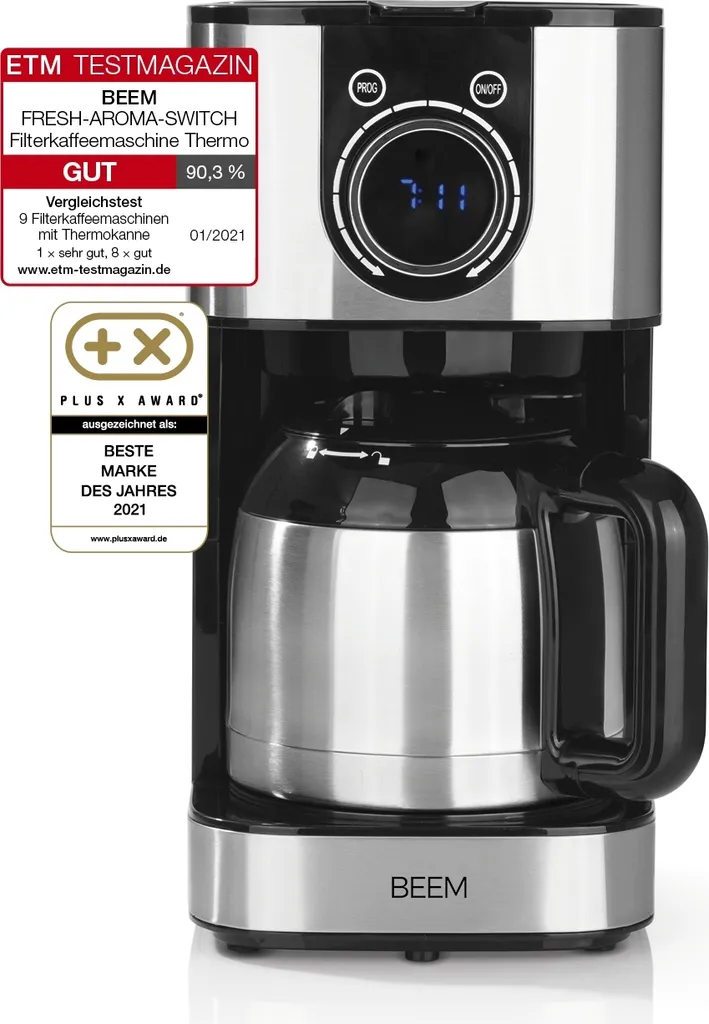 BEEM FRESH-AROMA-SWITCH Filterkaffeemaschine - Thermo Edelstahl 1 L Thermoskanne Bedienrad 24h-Timer 800 W Für 4-8 Tassen Kaffeemaschine Timer 9 BEEM FRESH-AROMA-SWITCH Filterkaffeemaschine - Thermo Edelstahl 1 L Thermoskanne Bedienrad 24h-Timer 800 W Für 4-8 Tassen Kaffeemaschine Timer – Bild 7