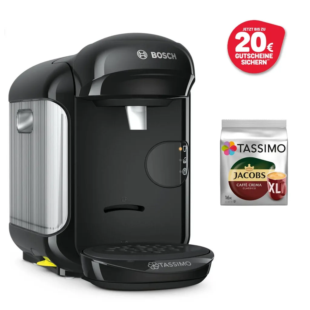 Bosch TASSIMO Vivy 2 Kapselmaschine Schwarz +20 EUR Gutschein** + 1 Caffè Crema Classico XL 3 Bosch TASSIMO Vivy 2 Kapselmaschine Schwarz +20 EUR Gutschein** + 1 Caffè Crema Classico XL