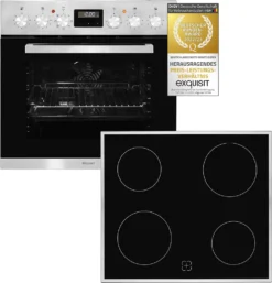 Exquisit EHE 157-2 UR-Set Einbau-Herd Glaskeramikkochfeld | Ober-/Unterhitze | Umluft & Grill| Inox