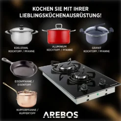 AREBOS Gaskochfeld 2 Flammen, Glaskeramik, Inkl. Topfträger & Zündsicherung, Autark, Geeignet Für Erdgas Oder Propangas, Gasherd -Bosch Verkäufe eb99abdad6e12db057de38839501e3c5