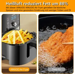 AINUOO 4L Heißluftfritteuse, 1600 W Airfryer Fritteuse Mit Touch Display, 6-in-1 Multifunktions Kompaktfriteuse Mit 6 Programmen, Transparentes Sichtfenster, Mit Rezeptheft, BPA-frei, Schwarz -Bosch Verkäufe ebe239ef3ec7787525292c3e589df197
