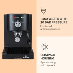 Klarstein Passionata 20 - Espressomaschine, Espresso-Automat, Kaffee-Maschine, 1350 Watt, 1,25 Liter, Automatischer Druckablass, Inkl. Milchschaum Düse Für Zubereitung Von Cappuccino, Schwarz -Bosch Verkäufe ee5d05f7b98b987cdf1a06a65be22e82