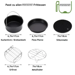 Monzana Heißluftfritteuse Zubehör 8tlg. Fritteuse Set Inkl. Brotbackkorb 3,6L Pizzapfanne Silikonpfanne Grillrost Spieße -Bosch Verkäufe f244e412d4361213fd1f9c12c117abbc