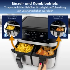ProfiCook® Doppel-Heißluftfritteuse 9 Liter, XXL Heißluftfritteuse Doppelkammer, Frittieren Mit Heißer Luft Ohne Zusätzliches Öl, 9 Programme, Air Fryer, Touchscreen, PC-FR 1242 H, 2400W -Bosch Verkäufe f690c80258420972f516060214cf8607