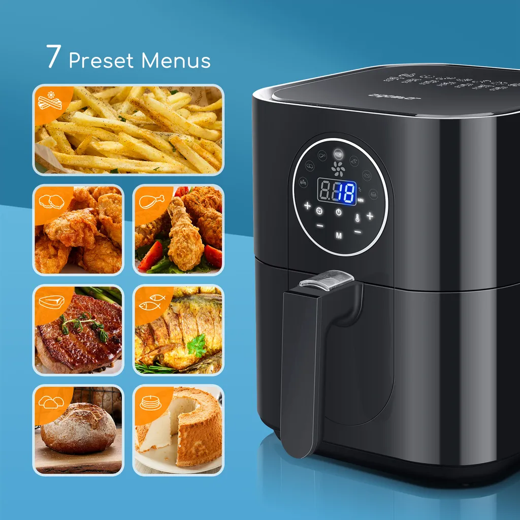 Aigostar Mini Cube -3,5L, 7 In 1 Heißluftfritteuse Heisluft Airfryer Mit Schneller Luftzirkulation Und 60 Min Timer, Auto-Off Sicherheitssensoren Fritteuse, Antihaft-Korb, Schwarz 3 Aigostar Mini Cube -3,5L, 7 In 1 Heißluftfritteuse Heisluft Airfryer Mit Schneller Luftzirkulation Und 60 Min Timer, Auto-Off Sicherheitssensoren Fritteuse, Antihaft-Korb, Schwarz – Bild 2