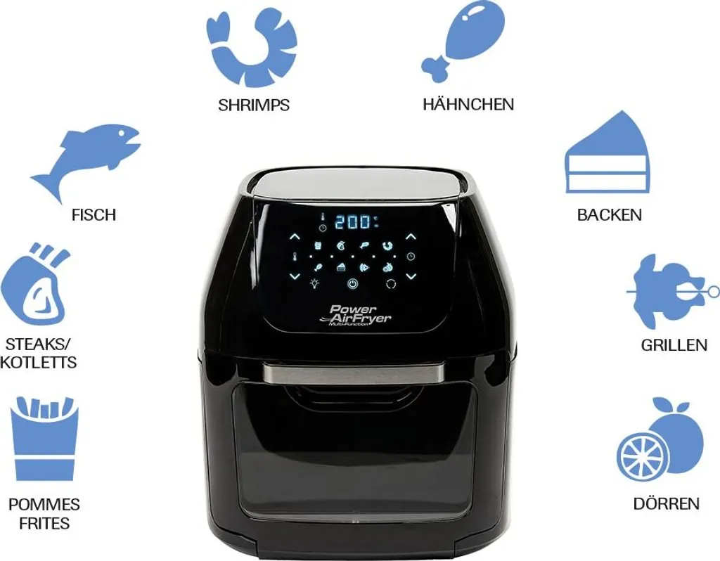 Mediashop Power AirFryer Multi-Function Heißluftfritteuse Backen Toasten Drehgrill Inkl. Rezeptheft Grillspieß 1800 Watt 6 Mediashop Power AirFryer Multi-Function Heißluftfritteuse Backen Toasten Drehgrill Inkl. Rezeptheft Grillspieß 1800 Watt – Bild 4